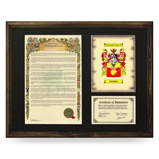 Crivellari Framed Surname History and Coat of Arms - Brown