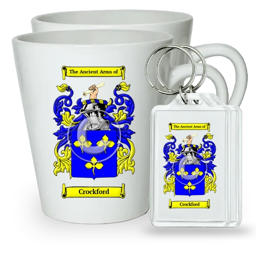 Crockford Pair of Latte Mugs and Pair of Keychains