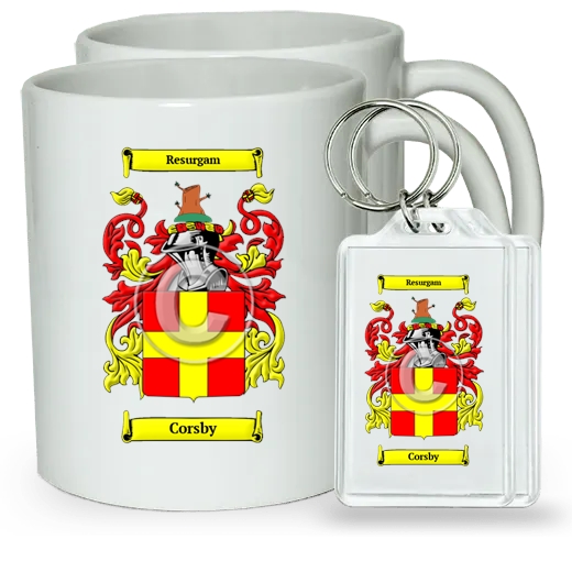 Corsby Pair of Coffee Mugs and Pair of Keychains