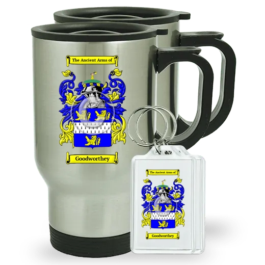 Goodworthey Pair of Travel Mugs and pair of Keychains