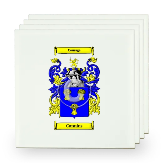 Cunnins Set of Four Small Tiles with Coat of Arms