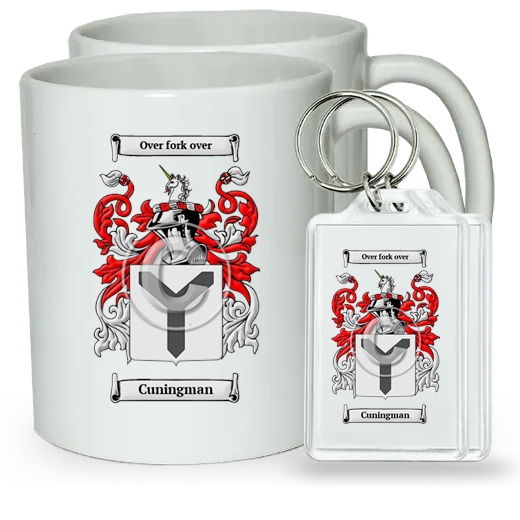 Cuningman Pair of Coffee Mugs and Pair of Keychains