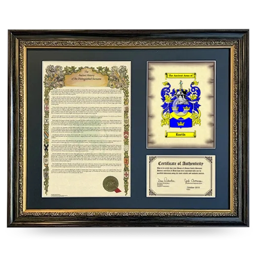 Kurtis Framed Surname History and Coat of Arms- Heirloom