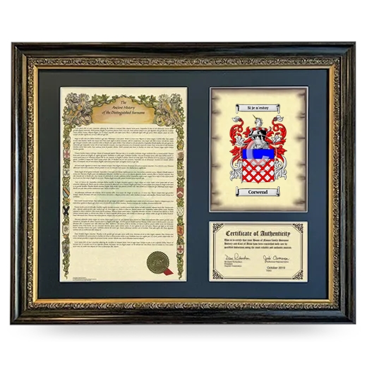 Corwend Framed Surname History and Coat of Arms- Heirloom