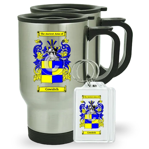 Cowsitch Pair of Travel Mugs and pair of Keychains