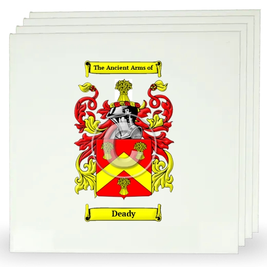 Deady Set of Four Large Tiles with Coat of Arms