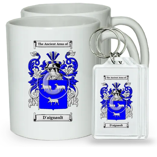 D'aignault Pair of Coffee Mugs and Pair of Keychains