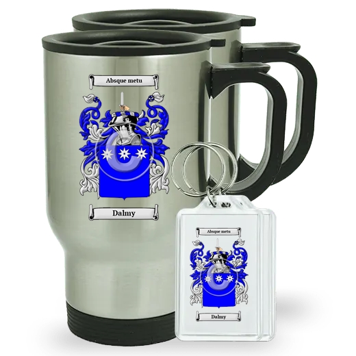 Dalmy Pair of Travel Mugs and pair of Keychains