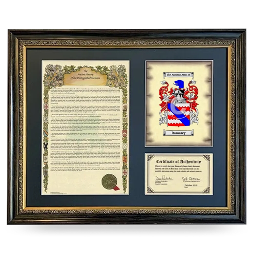 Damarey Framed Surname History and Coat of Arms- Heirloom