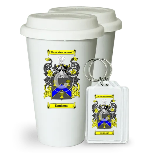 Danisone Pair of Ceramic Tumblers with Lids and Keychains