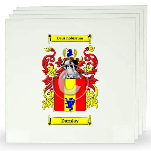 Darnlay Set of Four Large Tiles with Coat of Arms