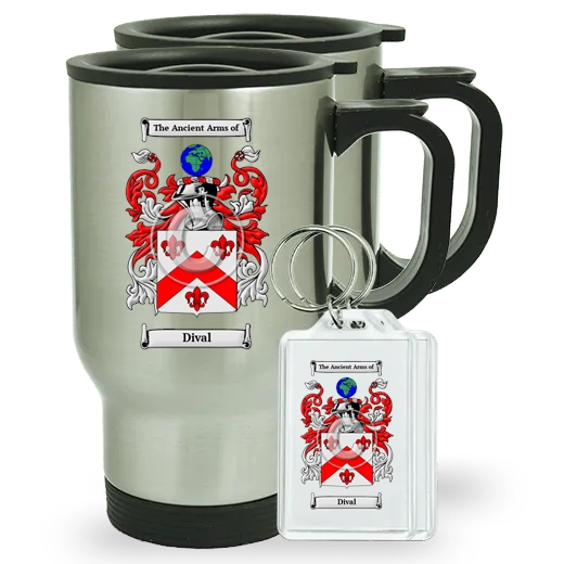 Dival Pair of Travel Mugs and pair of Keychains