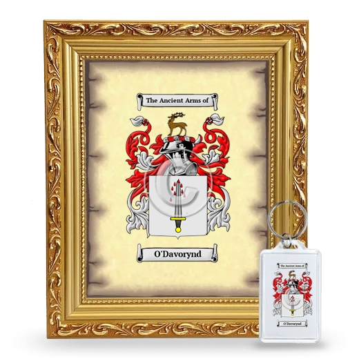 O'Davorynd Framed Coat of Arms and Keychain - Gold