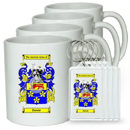 Dawie Set of 4 Coffee Mugs and Keychains