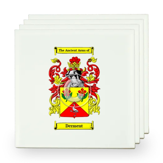 Derment Set of Four Small Tiles with Coat of Arms