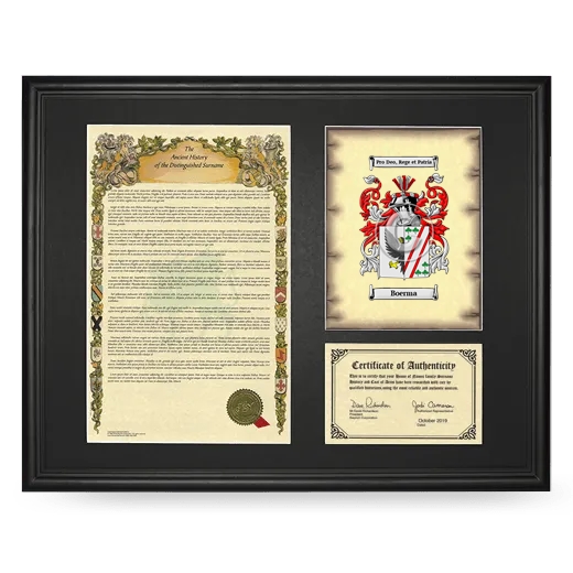 Boerma Framed Surname History and Coat of Arms - Black