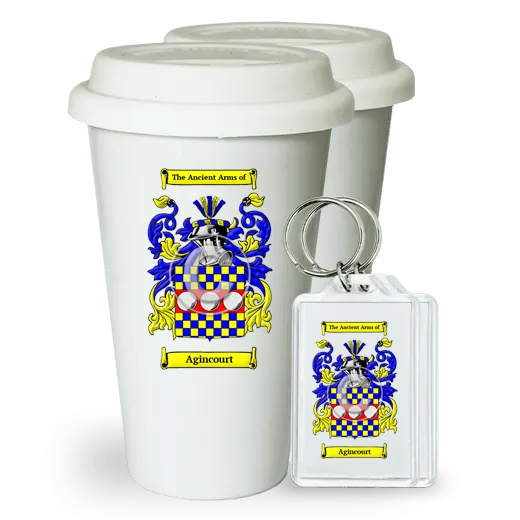 Agincourt Pair of Ceramic Tumblers with Lids and Keychains