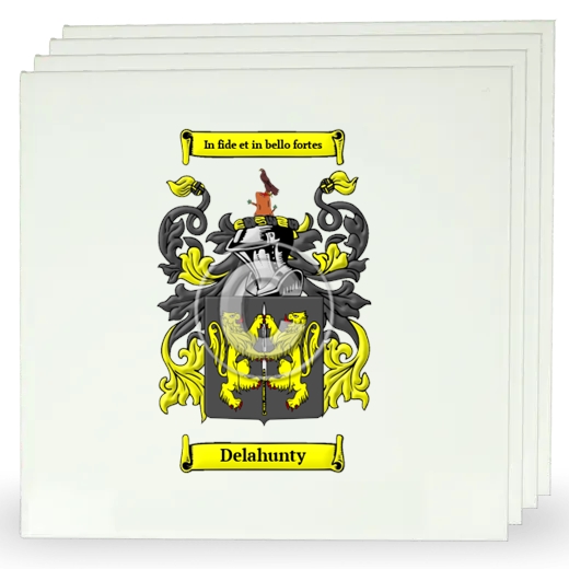 Delahunty Set of Four Large Tiles with Coat of Arms