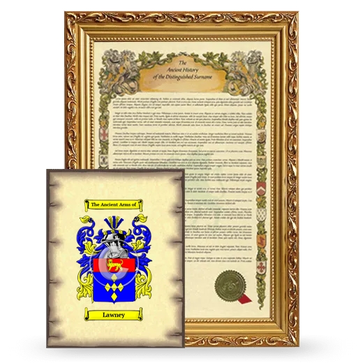 Lawney Framed History and Coat of Arms Print - Gold