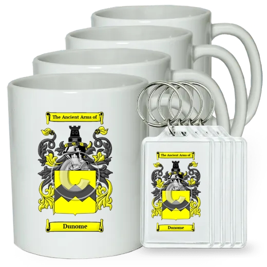 Dunome Set of 4 Coffee Mugs and Keychains