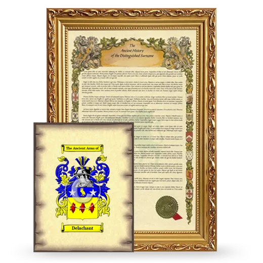 Delachant Framed History and Coat of Arms Print - Gold