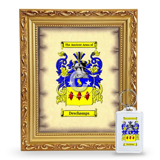 Deschamps Framed Coat of Arms and Keychain - Gold