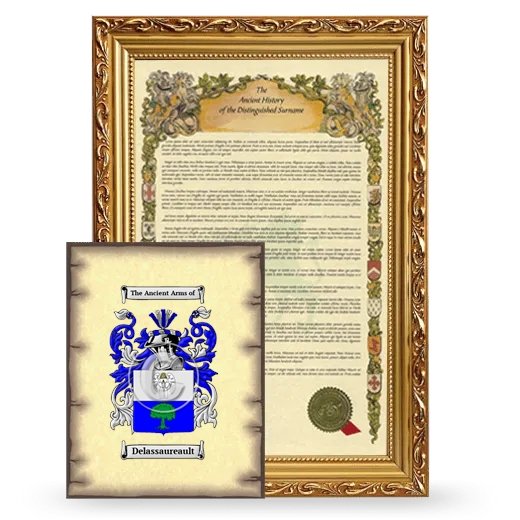 Delassaureault Framed History and Coat of Arms Print - Gold
