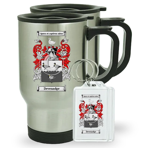 Devenadge Pair of Travel Mugs and pair of Keychains