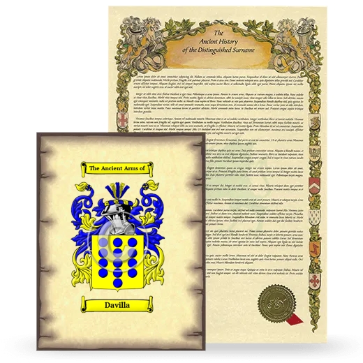 Davilla Coat of Arms and Surname History Package