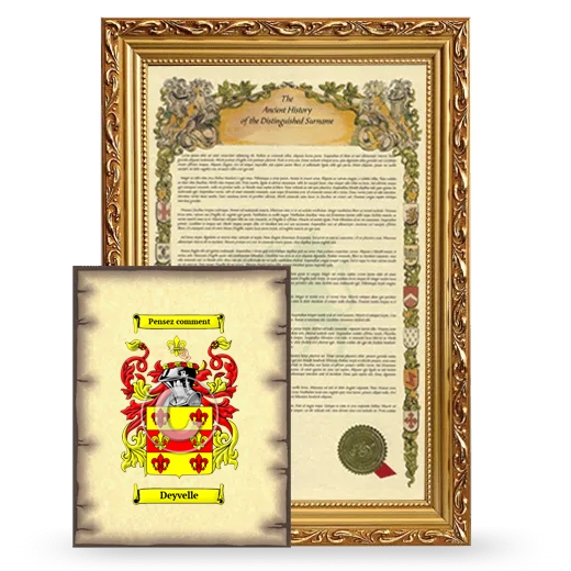 Deyvelle Framed History and Coat of Arms Print - Gold
