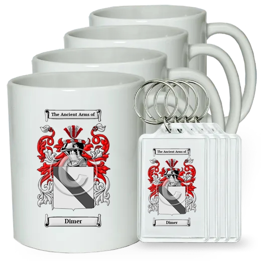 Dimer Set of 4 Coffee Mugs and Keychains