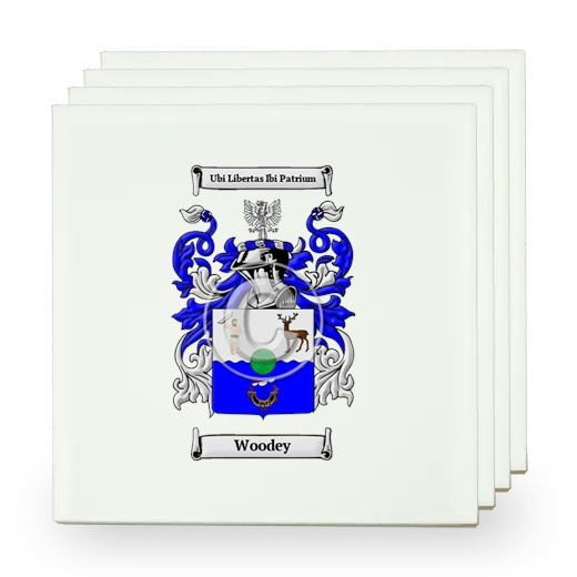 Woodey Set of Four Small Tiles with Coat of Arms