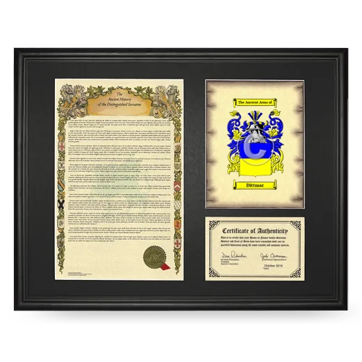 Dittmar Framed Surname History and Coat of Arms - Black