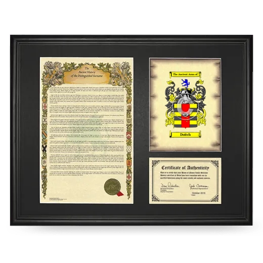 Doitch Framed Surname History and Coat of Arms - Black
