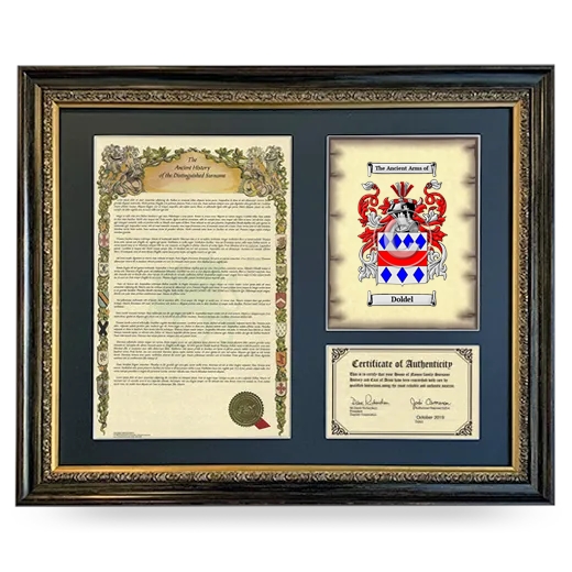 Doldel Framed Surname History and Coat of Arms- Heirloom
