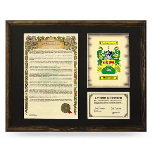 MacDonnoh Framed Surname History and Coat of Arms - Brown