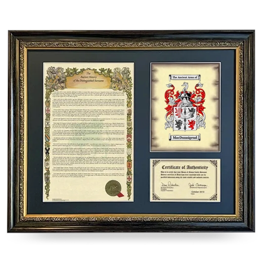 MacDunnigend Framed Surname History and Coat of Arms- Heirloom