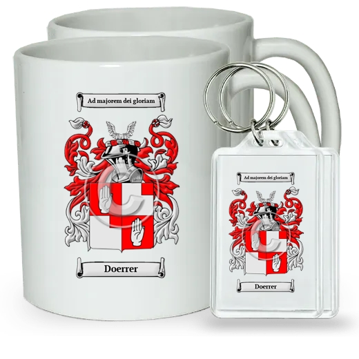 Doerrer Pair of Coffee Mugs and Pair of Keychains