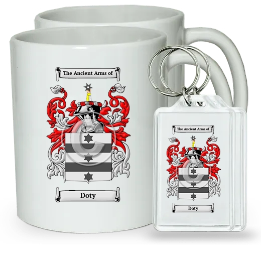 Doty Pair of Coffee Mugs and Pair of Keychains