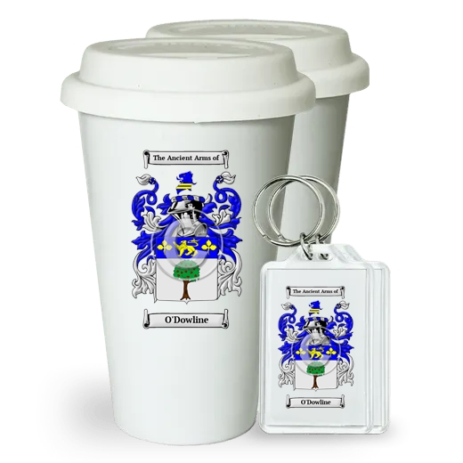 O'Dowline Pair of Ceramic Tumblers with Lids and Keychains