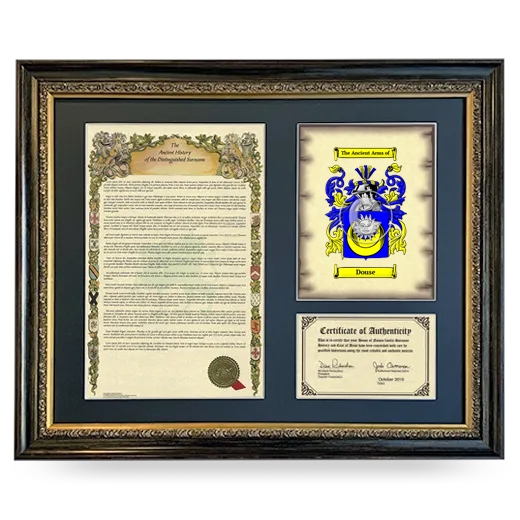 Douse Framed Surname History and Coat of Arms- Heirloom