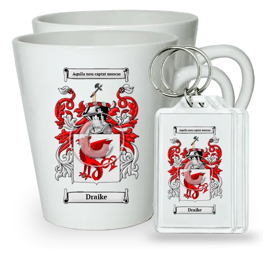 Draike Pair of Latte Mugs and Pair of Keychains