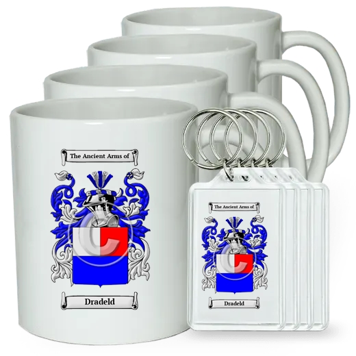 Dradeld Set of 4 Coffee Mugs and Keychains