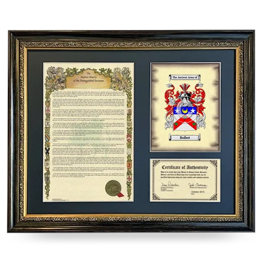 Boibot Framed Surname History and Coat of Arms- Heirloom