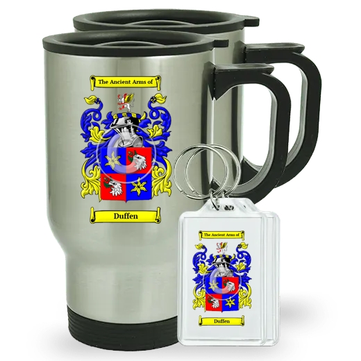 Duffen Pair of Travel Mugs and pair of Keychains