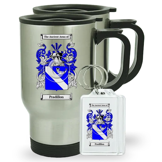 Pradillon Pair of Travel Mugs and pair of Keychains