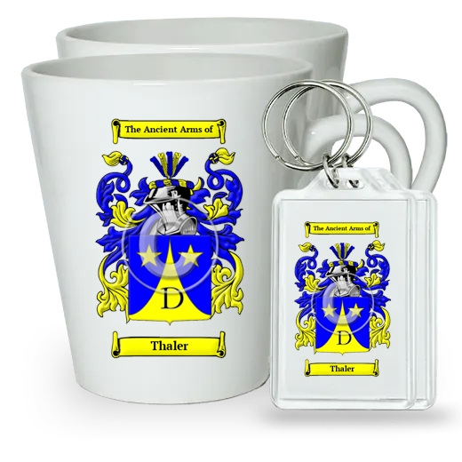 Thaler Pair of Latte Mugs and Pair of Keychains