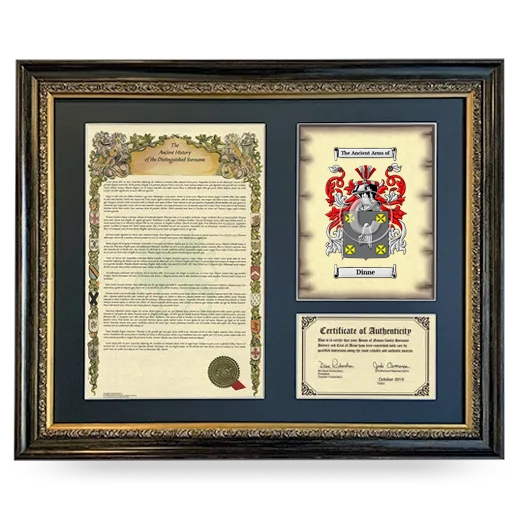 Dinne Framed Surname History and Coat of Arms- Heirloom