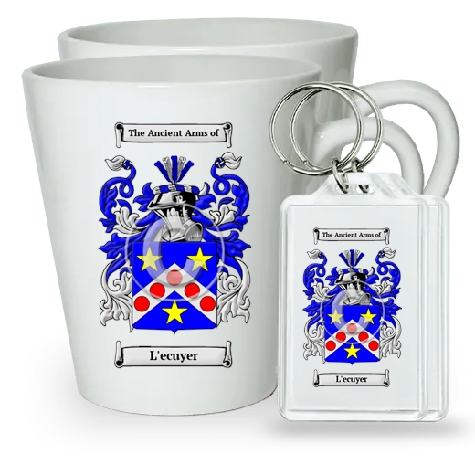 L'ecuyer Pair of Latte Mugs and Pair of Keychains