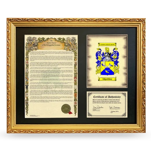 Edgwithey Framed Surname History and Coat of Arms- Gold